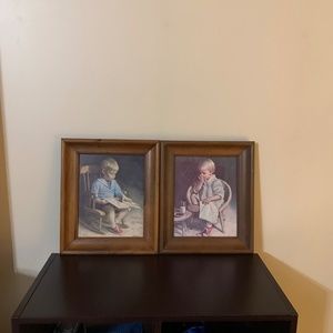 Pair vintage Gretchen and Gary framed prints